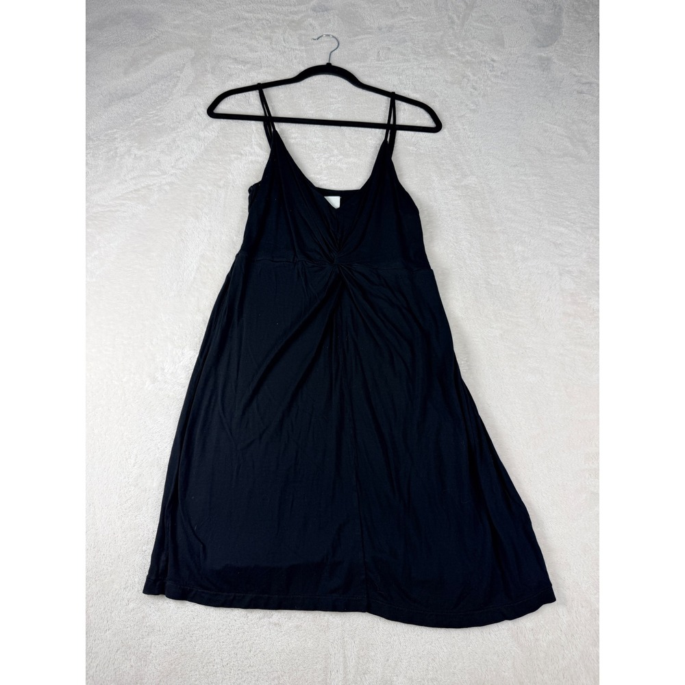 H&M Black Viscose Midi Dress Womens L V Neck Twist Front Minimalist Clean Girl